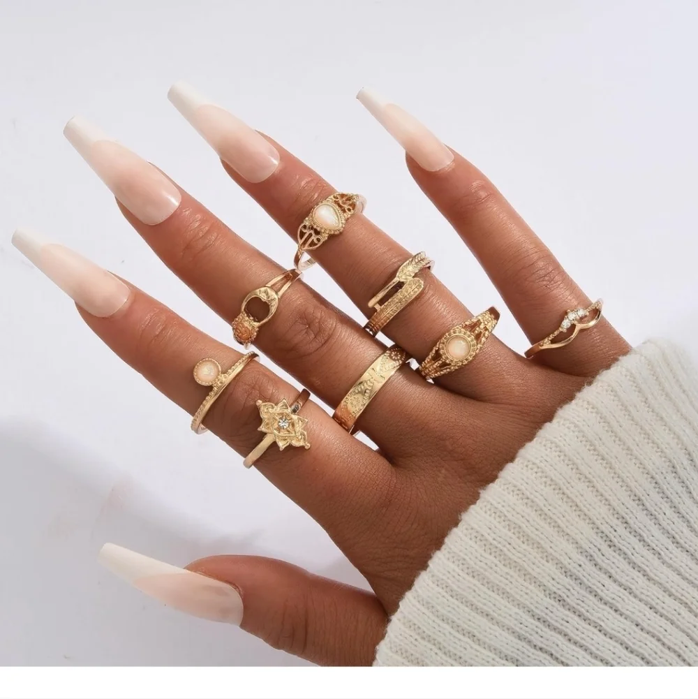 Gold Opal Accent Women's Ring Set - 15 Pack